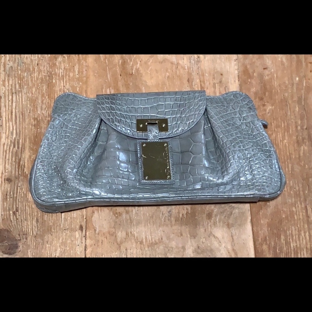 Vintage Oscar de la Renta Gray Crocodile Clutch
